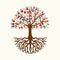 Tree hand illustration for diverse people team help