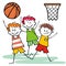 Tree happy boys, basketball, funny illustration