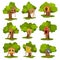 Tree houses set, wooden huts on green trees for kids outdoor activity and recreation vector Illustrations on a white