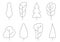Tree icon set. Abstract outline trees silhouettes for nature, cartoon forest or garden design. Green plants. Vector illustration