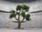 Tree inside a concrete building. Modern architecture. Growth and healthy workplace concept