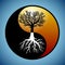 Tree and its roots in yin yang symbol