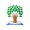 Tree of knowledge logo. Open book and tree.