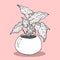 Tree leaf in flowerpot house decoration coloring hand drawn vector illustration