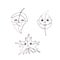 Tree leaves with faces, leaf personalization, graphic black and white drawing, ecological concept