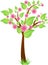 Tree with leaves and pink flowers