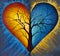 Tree of life in heart. Acrylic painting harmony illustration Heart soul symbol of yin and yang energies.