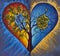Tree of life in heart. Acrylic painting harmony illustration Heart soul symbol of yin and yang energies. The concept of opposite e