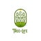 Tree of life logo, big tree on hill with many leaves logo in monoline outline line style rounded badge icon style