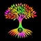The tree of life with an om / aum/ ohm sign on a black openwork background. Spiritual mystical and environmental symbol.