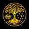 The tree of life with an om / aum/ ohm sign  orange and yellow picture on a black background. Spiritual mystical and environmental