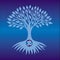 The tree of life with an om / aum sign on a blue openwork background.