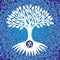 The tree of life with an om / aum sign on a blue openwork background.