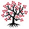 The tree of life with a red leaves. Black and white and red colors. Spiritual symbolic stilized symbol.