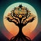 Tree of life, sacred symbol. Individuality, prosperity and growth concept. Retro style digital art.