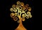 Tree of life, Tree natural logo and gold tree ecology illustration symbol icon vector design isolated on black background. Klimt