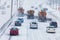 Tree Lined-up Snowplows Clearing the Highway