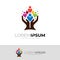 Tree logo with charity design template, hand and people