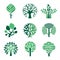 Tree logo. Green eco symbols nature wood tree stylized vector pictures