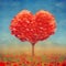 Tree of love in field, valentines day background