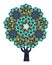 A tree with ornamental trunk and a crown in the shape of a quasicrystal is a symbol of the Tree of Life.