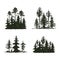 Tree outdoor travel black silhouette coniferous natural badge, tops pine spruce branch cedar and plant leaf abstract