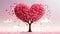 Tree of pink hearts full of love. Cute adorable tree filled with heart leaves background