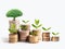 Tree plumule leaf on save money stack coins, Business finance saving banking investment concept