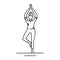 Tree Pose Vrikshasana black line icon. Balancing asana. Entire sole of the foot remains in contact with the floor. Pictogram for