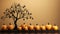 A tree with pumpkins and a tree