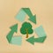 Tree recycled paper craft stick sign isolate on white