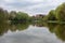 Tree reflections in a water pond at the Tenreuken city park, Brussels, Belgium