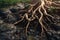 Tree roots close up. AI generative