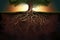 Tree\\\'s roots side view underground, ecosystem concept. Generativ