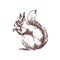 Tree squirrel hand drawn with contour lines on white background. Monochrome sketch drawing of wild forest rodent animal