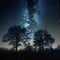 tree star space way universe sky landscape silhouette milky night nature. Generative AI.