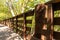 A Tree Stump Painted to Match The Fence of A Boardwalk