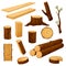 Tree stump, timber materials and wooden log vector