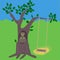 A tree with swing and owl family