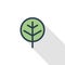 Tree thin line flat color icon. Linear vector symbol. Colorful long shadow design.