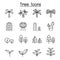 Tree thin line icon set