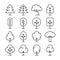 Tree thin line vector icons set