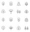 Tree thin line vector icons set. Vector Collection of outline stroke plants and trees.