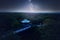 Tree top path in the Hainich National Park under a starry sky with the Milky Way