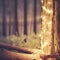 Tree trunk, evening blur bokeh with fairy string lights