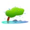 Tree under storm wind icon, cartoon style