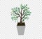 The tree vector spreads the leaves on the tall concrete pots, plant illustration on transparency background