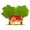 Tree wood playhouse with nature summer playground design for kids, vector illustration. Cute house building, outdoors