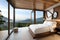 A treehouse bedroom overlooking a vibrant, blooming