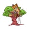 Treehouse, hut on tree with ladder for kids